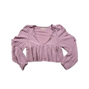 Urban Outfitters Pink Blouse Shirt Womens Small Long Sleeve Crop Top Ladies